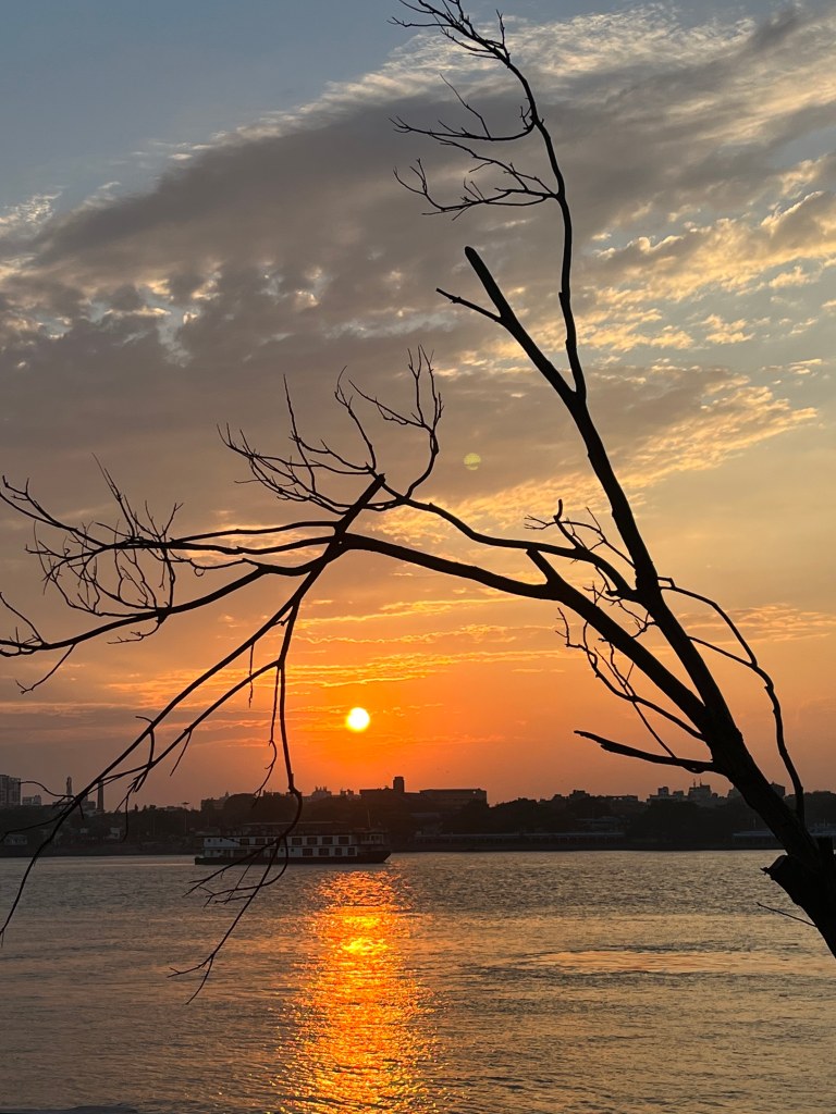 Sunset view by Hooghly river in Kolkata, India